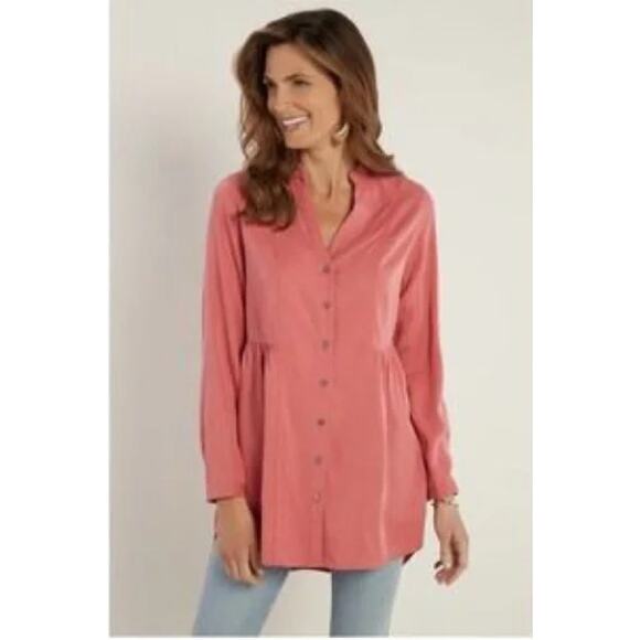 Soft Surroundings Halsey Tencel Button Down Tunic Shirt Rose Pink NEW LP - Picture 1 of 5